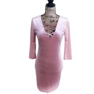 AMBIANCE Pink Velvet Bodycon Dress Lace Front